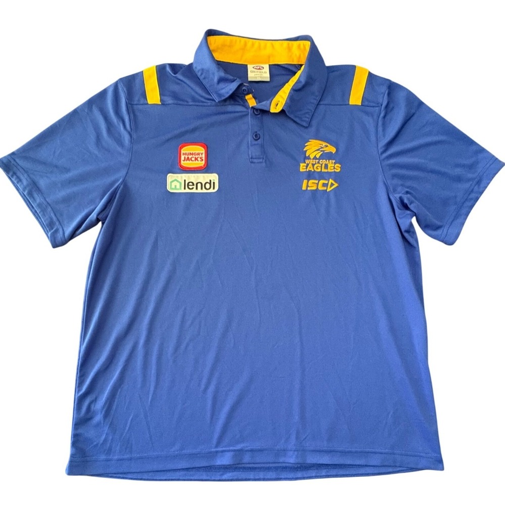 ISC Sport West Coast Eagles AFL Mens XL Blue Yellow On Field Polo Shirt Jersey